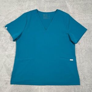 FIGS Casma Scrub Top XXL Teal Blue V Neck Medical Stretch Workwear Short Sleeve